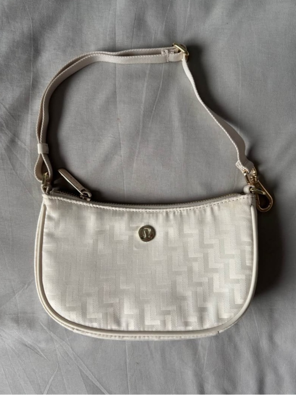 lululemon athletica Cream Quilted Mini Crossbody with Gold Accent